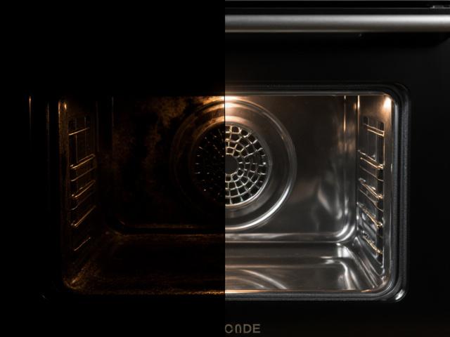 Greasy oven before and after deep cleaning